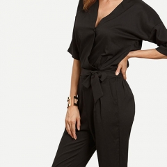 Surplice Front Self Tie Jumpsuit