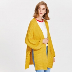 Lantern Sleeve Slit Textured Cardigan