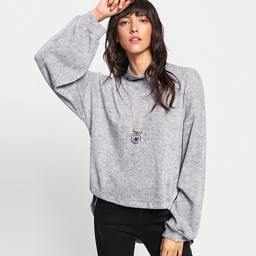 Split Side Dip Hem Bow Back Sweater