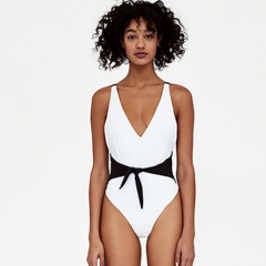 Double color knotted one-piece swimsuit