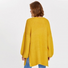 Lantern Sleeve Slit Textured Cardigan