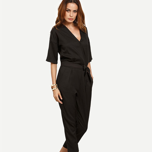 Surplice Front Self Tie Jumpsuit