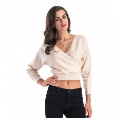 Solid Wrap Crop Sweater