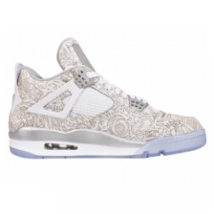 Nike Mens Air Jordan 4 Retro Laser White/Chrome-Metallic Silver Leather Size 13 Basketball Shoes