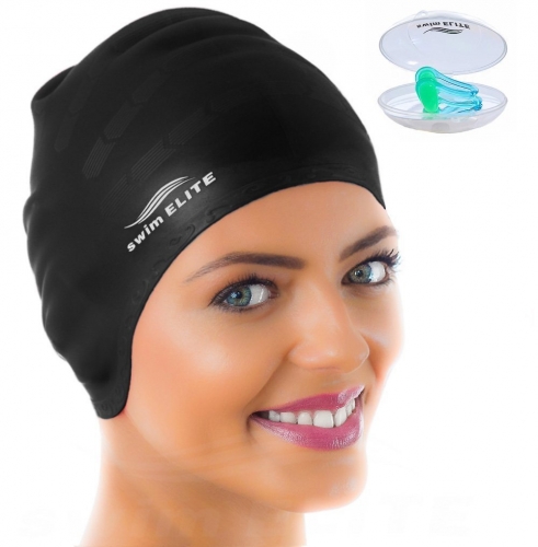 Premium Silicone Swim Cap for Long Hair + FREE Nose Clip , LIMITED TIME OFFER!