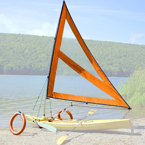 Serenity Upwind Kayak Sail and Canoe Sail System (Orange). Complete with Telescoping Mast, Boom, Outriggers, Lee Boards, All Rigging Included! Compact