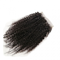 Krullend Vetersluiting Braziliaanse Niet-Remy Menselijk Haar Natuurlijke Kleur 8-20 inch 4x4 Vetersluiting Gratis Deel Stijl