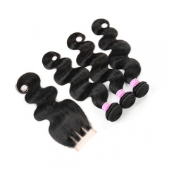 Body Wave 3 Bundels Met Sluiting Braziliaanse Haar Weefsel Bundels Haarverlenging Non-Remy Human Hair Bundels Met sluiting