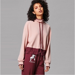 2018 Drawstring Neck And Hem Two Tone Sweatshirt