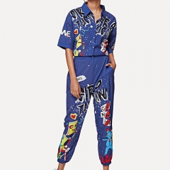 Graffiti Print Shirt Detail Jumpsuit