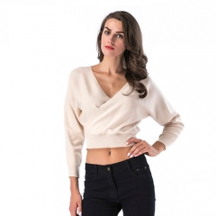 Solid Wrap Crop Sweater