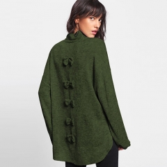 Split Side Dip Hem Bow Back Sweater