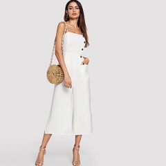 Front Slit Wide Leg Jumpsuit