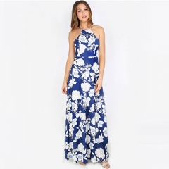 2018 New Halterneck Floral Print Maxi Dress