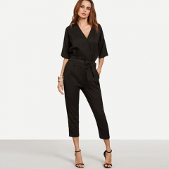 Surplice Front Self Tie Jumpsuit