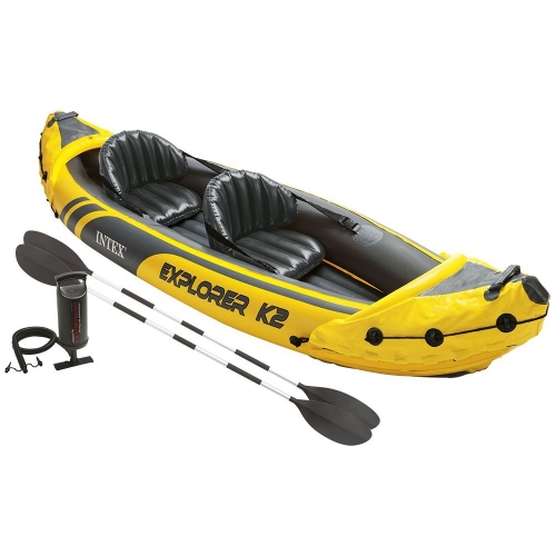 Intex Explorer K2 Kayak, 2-Person Inflatable Kayak Set with Aluminum Oars and High Output Air Pump