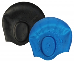 Attmu Silicone Swim Caps with Ergonomic Ear Pockets, Unisex Fit Long Hair, Set of 2, Black + Blue