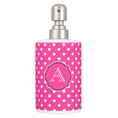 Monogram Pink & White Polka Dot Quatrefoil Pattern Toothbrush Holder