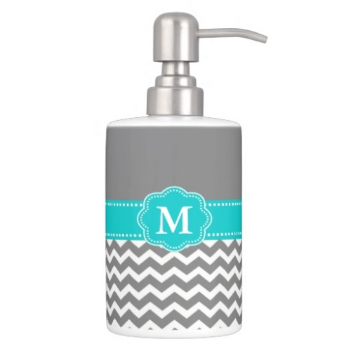 Gray and Blue Chevron Monogram Bathroom Set