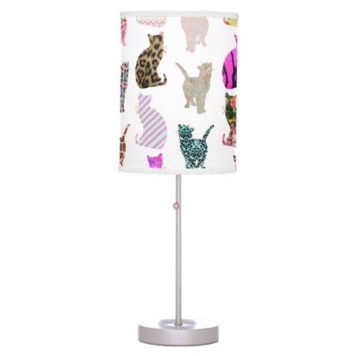 Girly Whimsical Cats aztec floral stripes pattern Table Lamps