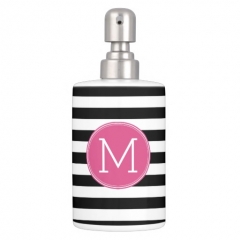 Black and White Striped Pattern Hot Pink Monogram Soap Dispenser