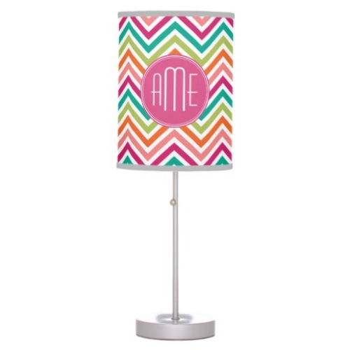 Hot Pink Teal Orange Chevrons Custom Monogram Table Lamps