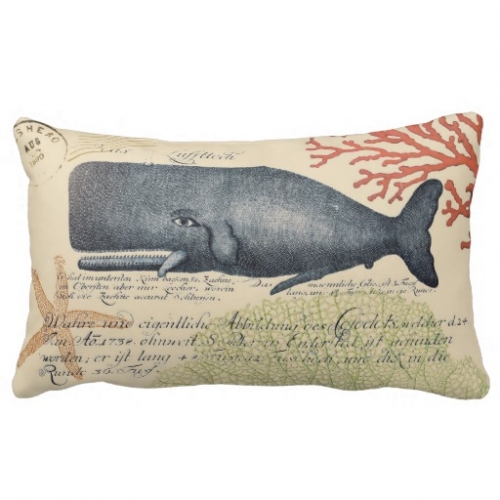 Seaside Blue Whale Collage Pillow