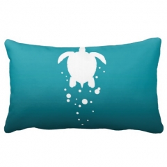 Sea Turtle & Bubbles Against Blue-Green Ocean Throw Pillows