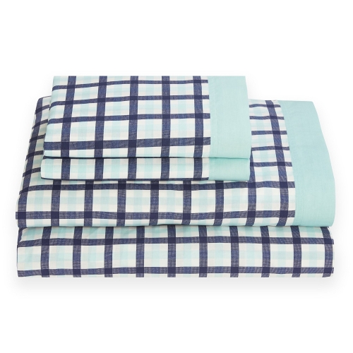 Palm Spring Gingham Sheet Set, King, Bleached Aqua