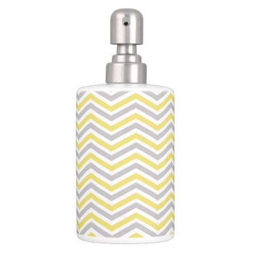 Yellow, Gray, White Chevron Stripe Bathroom Set