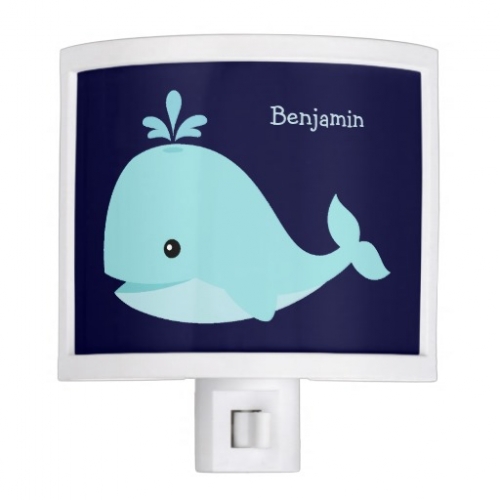 Cute Light Blue Whale Personalized Night Lite