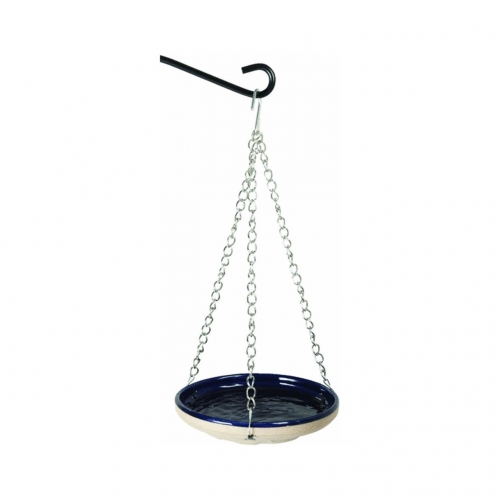 Gardman BA01124 Glazed Ceramic Hanging Bird Bath/Feeder, Tan and Blue, 8