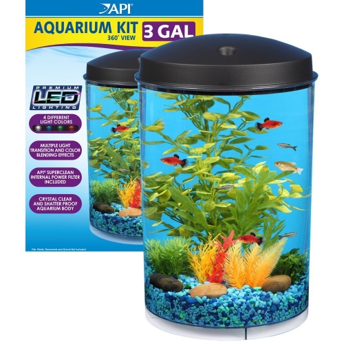 KollerCraft API Aquaview 360 Aquarium Kit with LED Lighting and Internal Power Filter, 3-Gallon