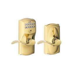 Schlage FE595VCAM619ACC Camelot Keypad Entry with Flex-Lock and Accent Levers, Satin Nickel