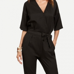 Surplice Front Self Tie Jumpsuit