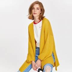 Lantern Sleeve Slit Textured Cardigan