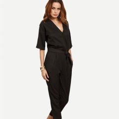 Surplice Front Self Tie Jumpsuit