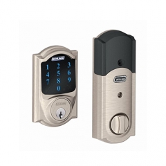 Schlage Z-Wave Connect Camelot Touchscreen Deadbolt with Built-In Alarm, Satin Nickel, BE469 CAM 619, Works with Alexa via SmartThings