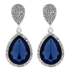 Silver blue crystal peardrop drop earrings