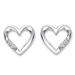 9ct White Gold Diamond Heart Stud Earrings