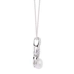 Silver Fresh Water Pearl and Cubic Zirconia Swoop Pendant