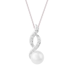 Silver Fresh Water Pearl and Cubic Zirconia Swoop Pendant