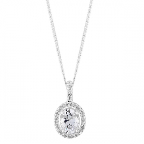 Sterling silver oval halo necklace