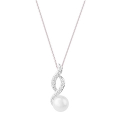 Silver Fresh Water Pearl and Cubic Zirconia Swoop Pendant