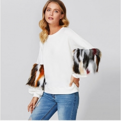 2018 New Drop Shoulder Pullover With Faux Fur Sleeve