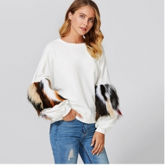 2018 New Drop Shoulder Pullover With Faux Fur Sleeve