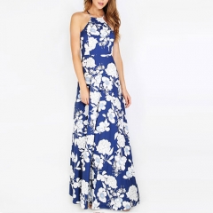 2018 New Halterneck Floral Print Maxi Dress