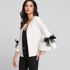 Hot Bow Slit Bell Sleeve Textured Blazer