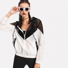 Two Tone Mesh Panel Hooded Jacket