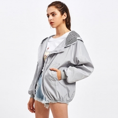 2018 Hot Letter Print Hooded Zip Up Jacket